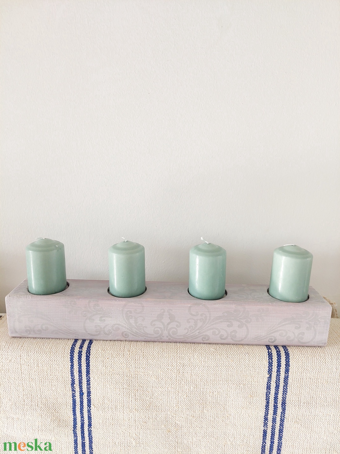 Fa adventi asztalközép  asztaldísz gyertyatartó- pasztell lila- ezüst  - esküvő - dekoráció - gyertya & gyertyatartó - Meska.hu