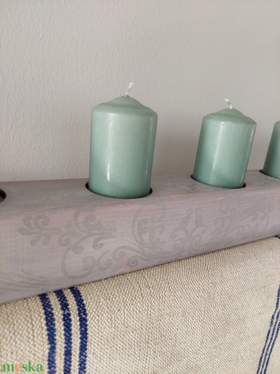 Fa adventi asztalközép  asztaldísz gyertyatartó- pasztell lila- ezüst  - esküvő - dekoráció - gyertya & gyertyatartó - Meska.hu