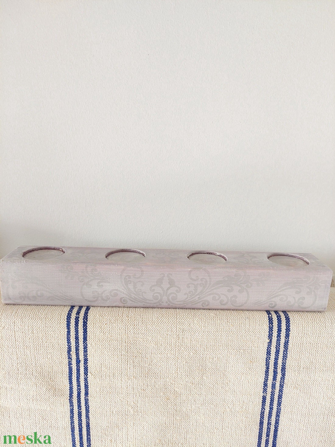 Fa adventi asztalközép  asztaldísz gyertyatartó- pasztell lila- ezüst  - esküvő - dekoráció - gyertya & gyertyatartó - Meska.hu