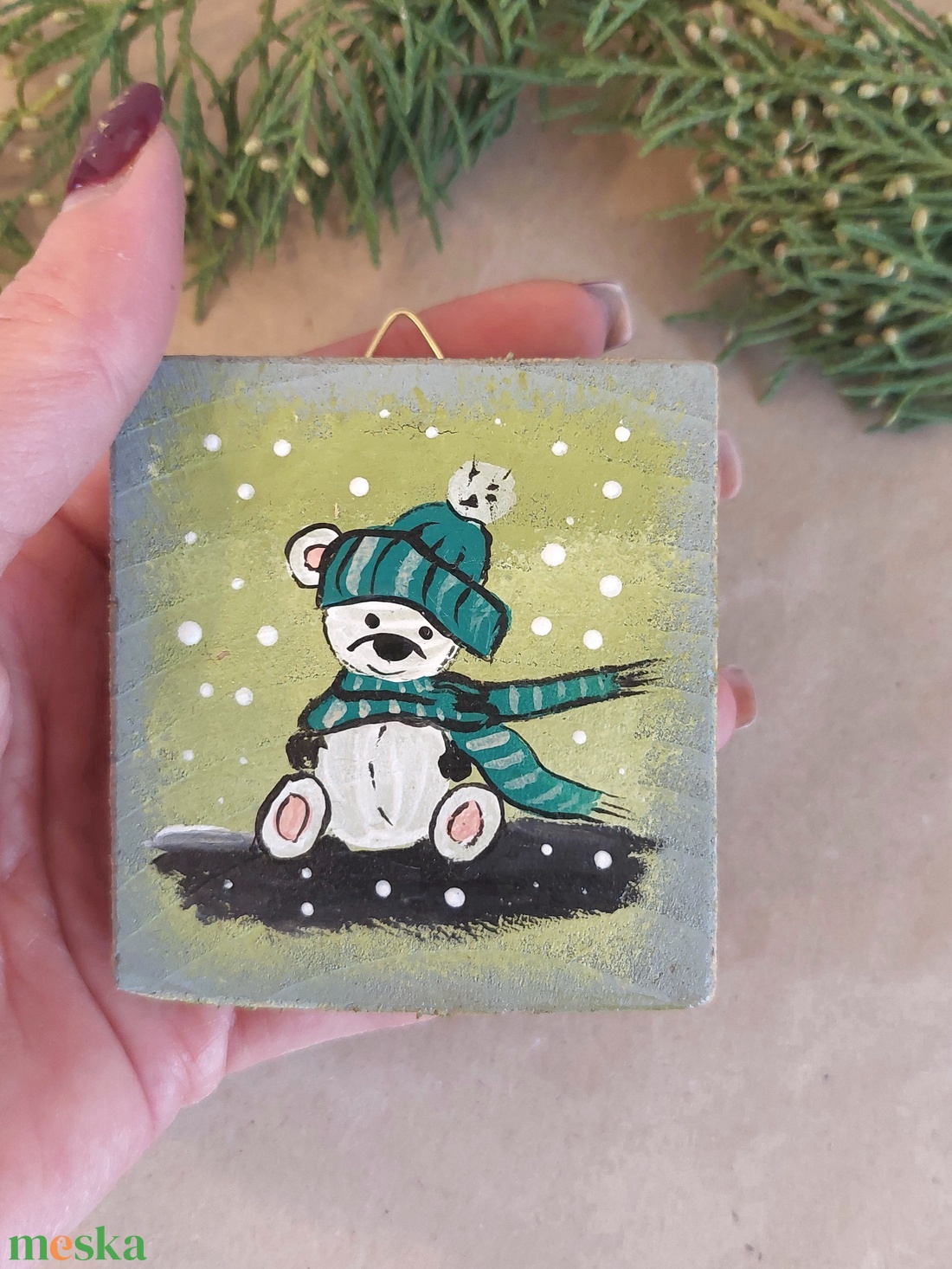 Maci a hóesésben- mini fali kép - otthon & életmód - dekoráció - fali és függő dekoráció - falra akasztható dekor - Meska.hu