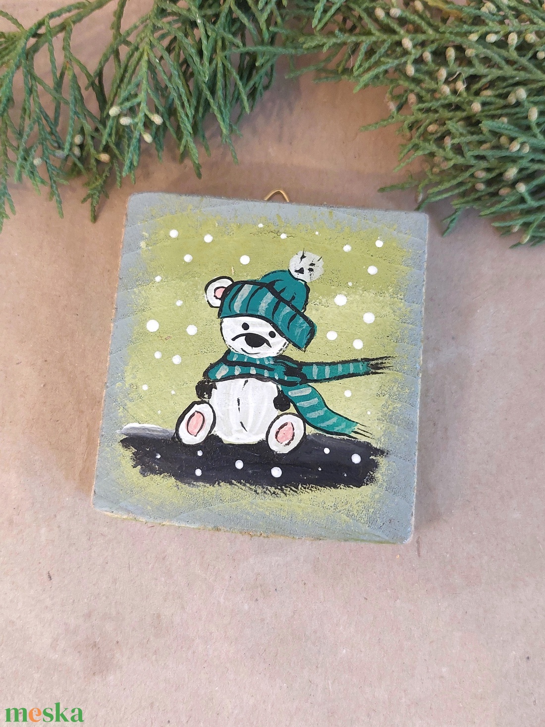 Maci a hóesésben- mini fali kép - otthon & életmód - dekoráció - fali és függő dekoráció - falra akasztható dekor - Meska.hu