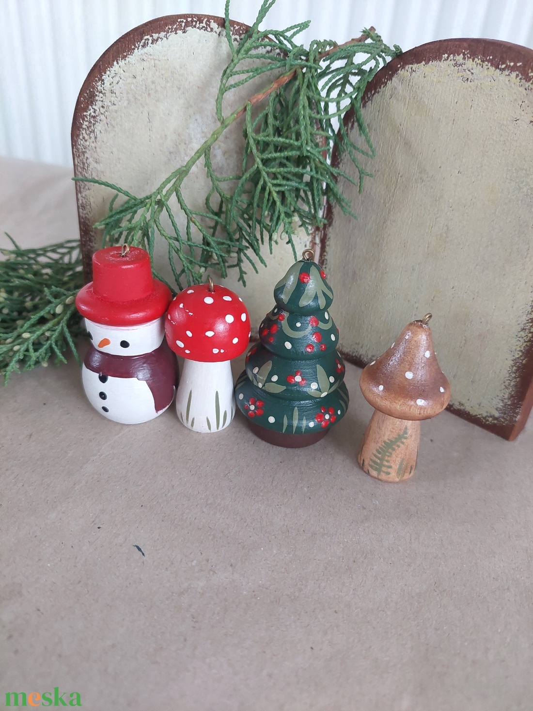 Kézzel festett karácsonyi dísz szett 4 db - karácsony - karácsonyi lakásdekoráció - karácsonyfadíszek - Meska.hu