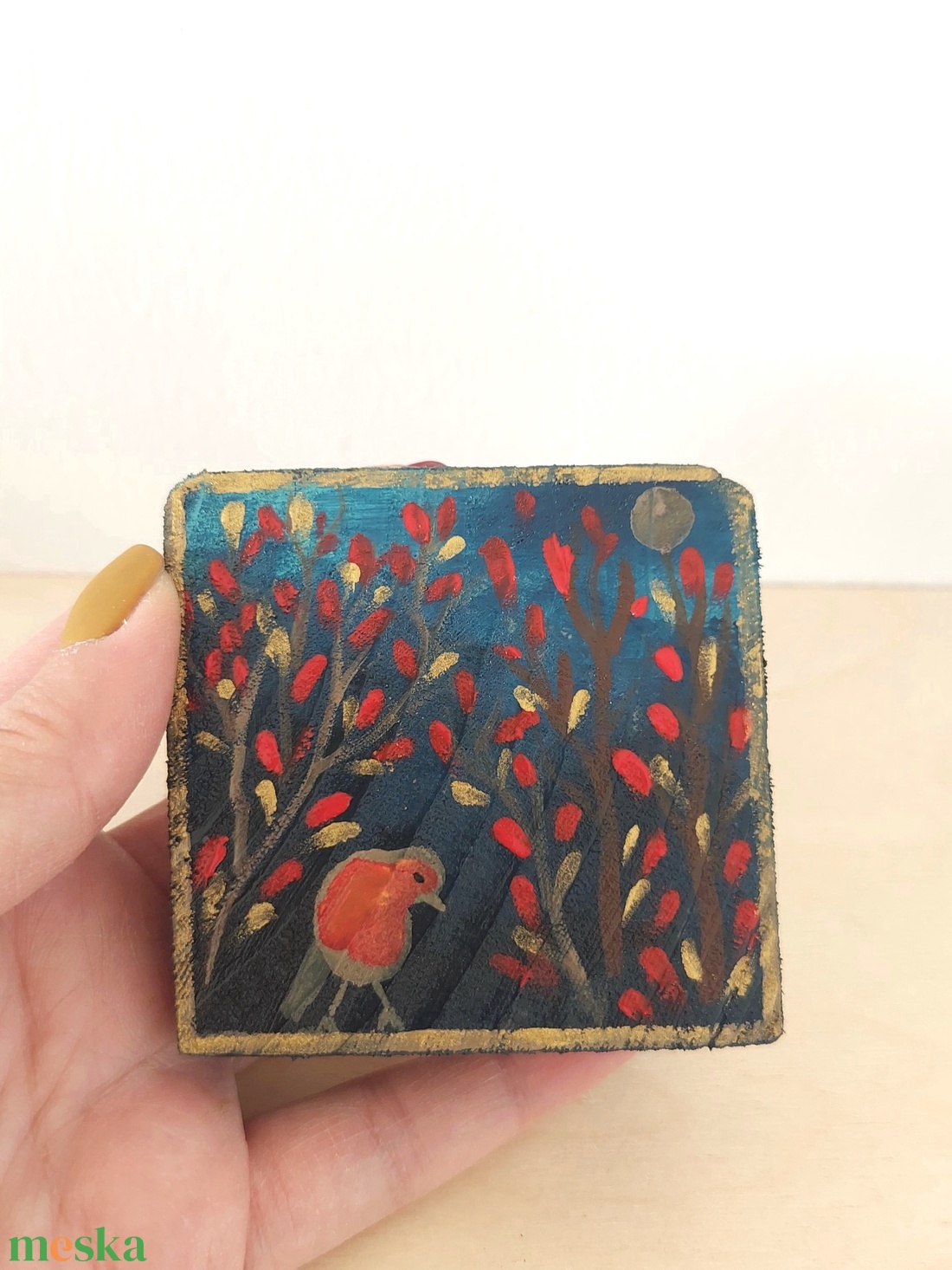 Vörösbegy-mini fali kép - otthon & életmód - dekoráció - fali és függő dekoráció - falra akasztható dekor - Meska.hu