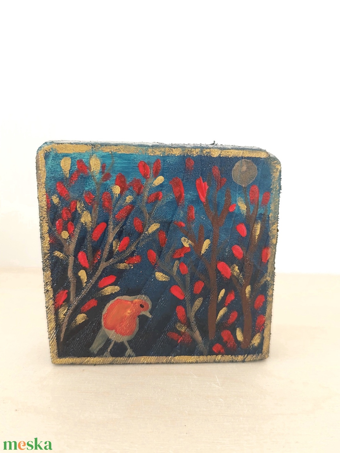 Vörösbegy-mini fali kép - otthon & életmód - dekoráció - fali és függő dekoráció - falra akasztható dekor - Meska.hu