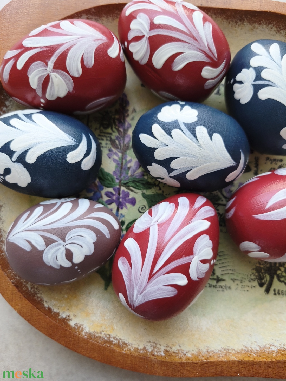 Kézzel festett fa tojás 8 db vegyes - otthon & életmód - dekoráció - asztal és polc dekoráció - asztaldísz - Meska.hu