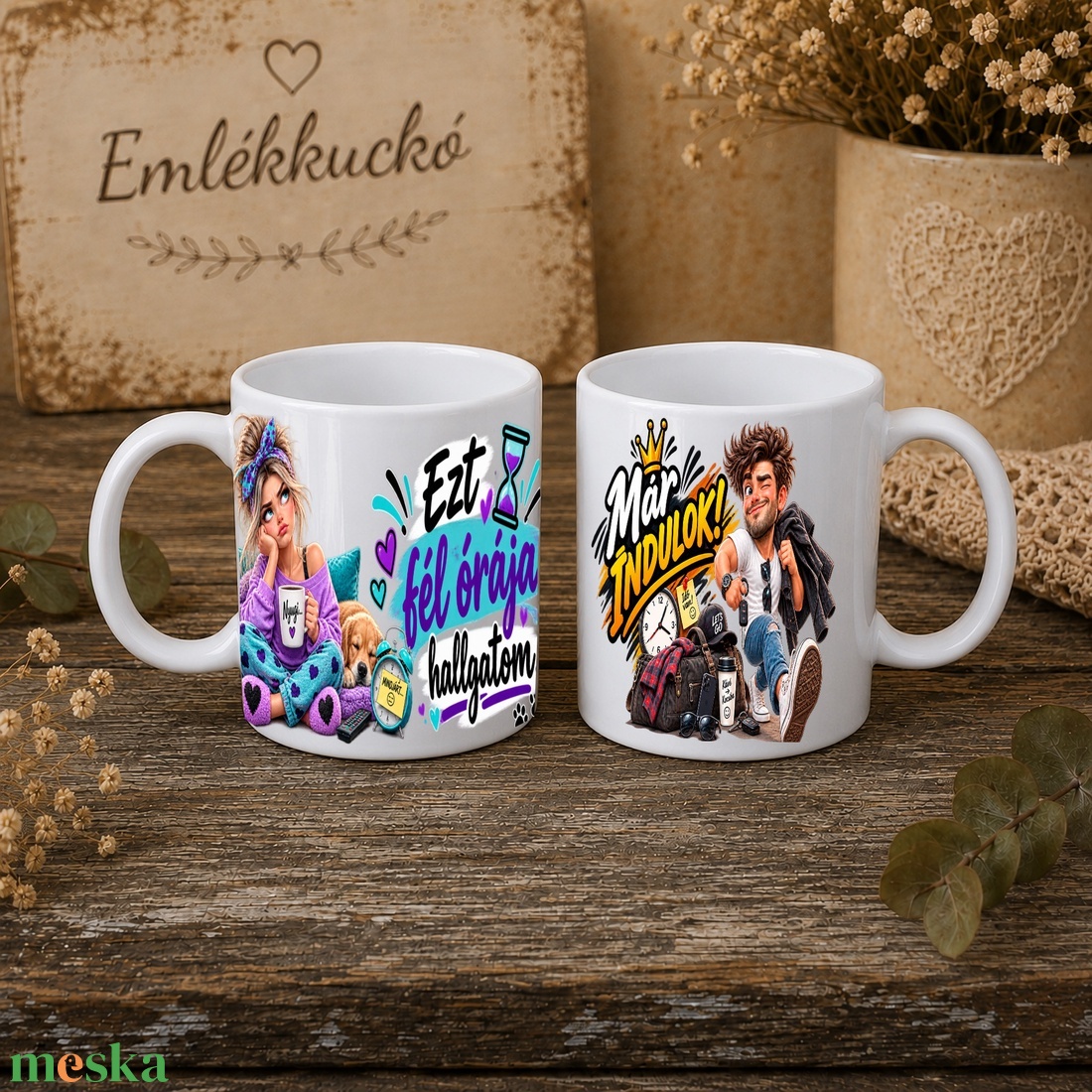 Vicces páros bögre szett � Már indulok / Ezt fél órája hallgatom - otthon & életmód - konyhafelszerelés, tálalás - tálalás - bögre & csésze - Meska.hu