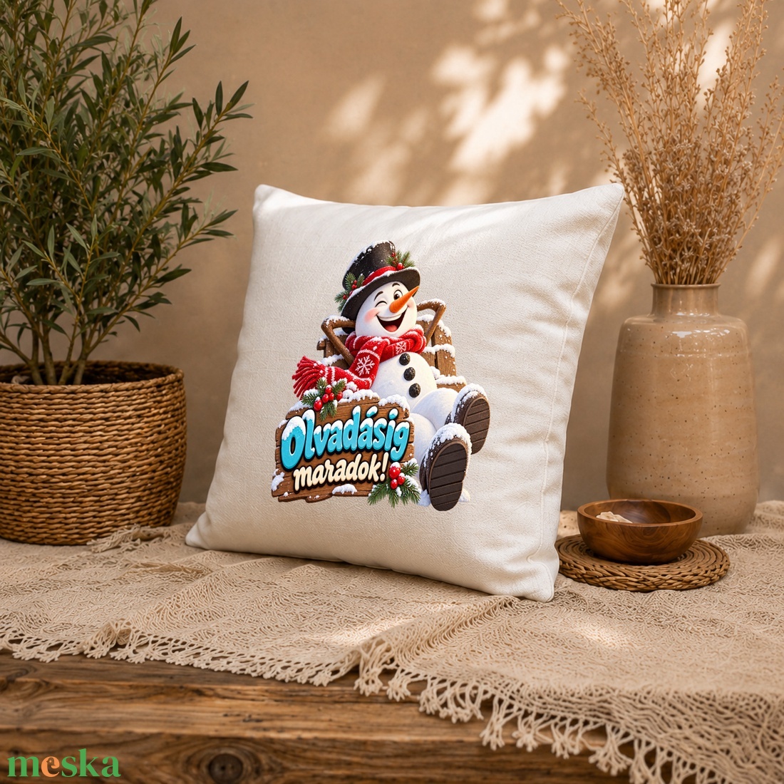 Karácsonyi díszpárnahuzat � Hóember � 40�40 cm - otthon & életmód - lakástextil - párna & párnahuzat - díszpárnahuzat - Meska.hu