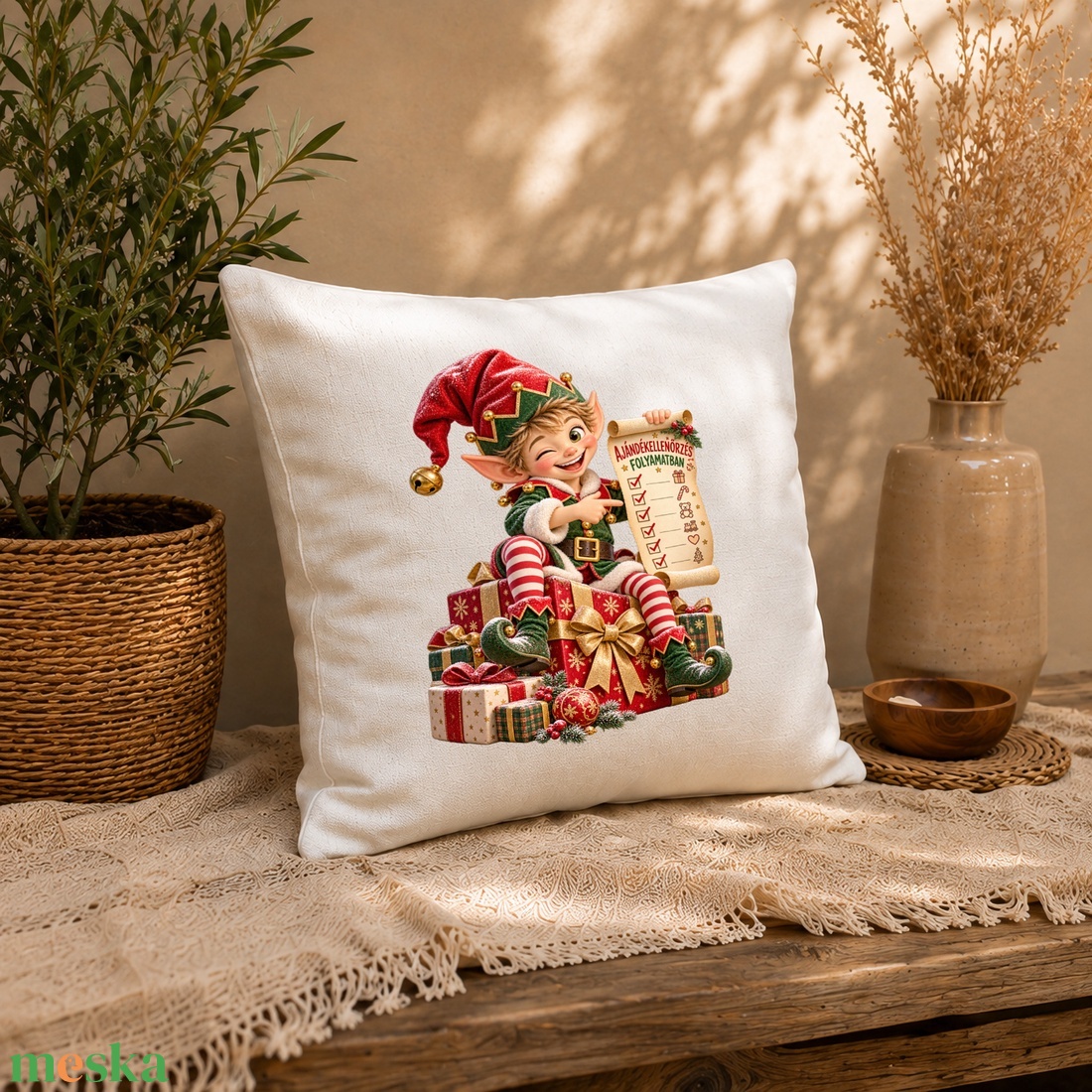 Karácsonyi manó � ünnepi díszpárnahuzat 40�40 cm - otthon & életmód - lakástextil - párna & párnahuzat - díszpárnahuzat - Meska.hu