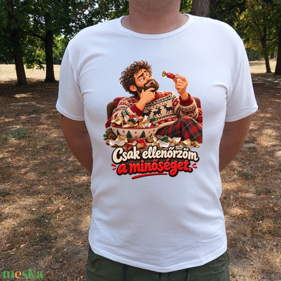 Csak ellenőrzöm a minőséget � vicces férfi karácsonyi póló, humoros ajándék - ruha & divat - férfi ruha - póló - Meska.hu