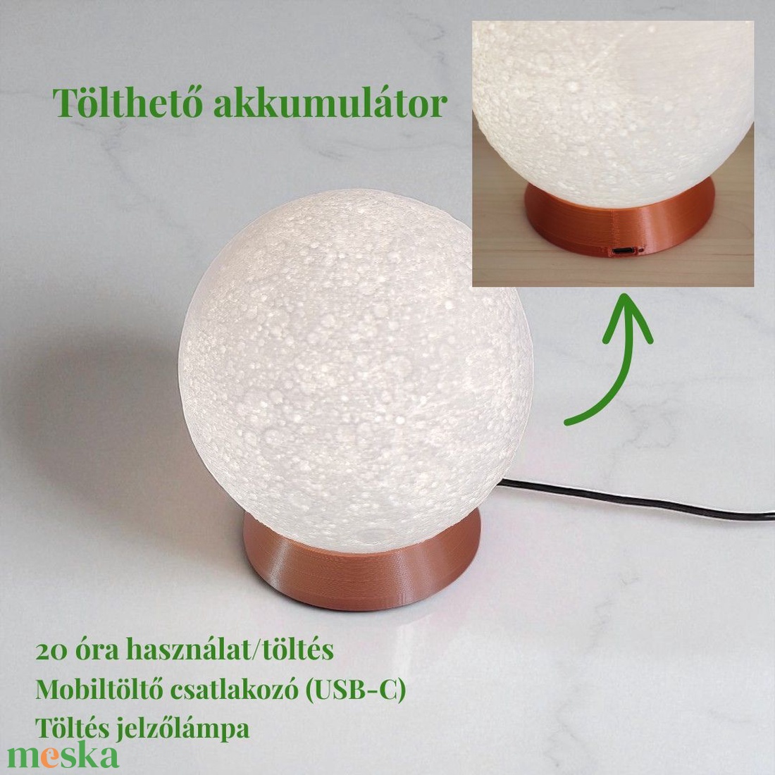 Moon - Hordozható asztali hangulatlámpa - otthon & életmód - lámpa - hangulatlámpa - Meska.hu