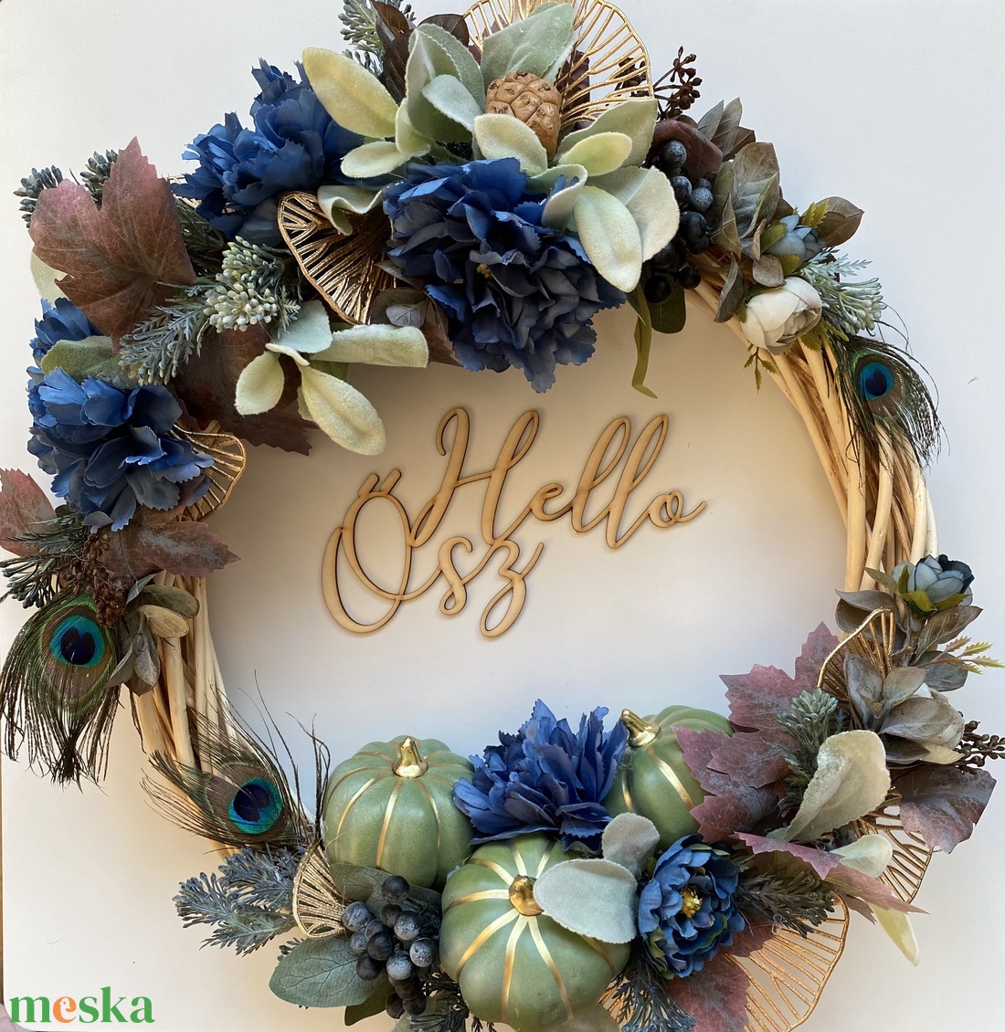 Őszi kopogtató-páva - otthon & életmód - dekoráció - ajtó- és ablak dekoráció - ajtódísz & kopogtató - Meska.hu