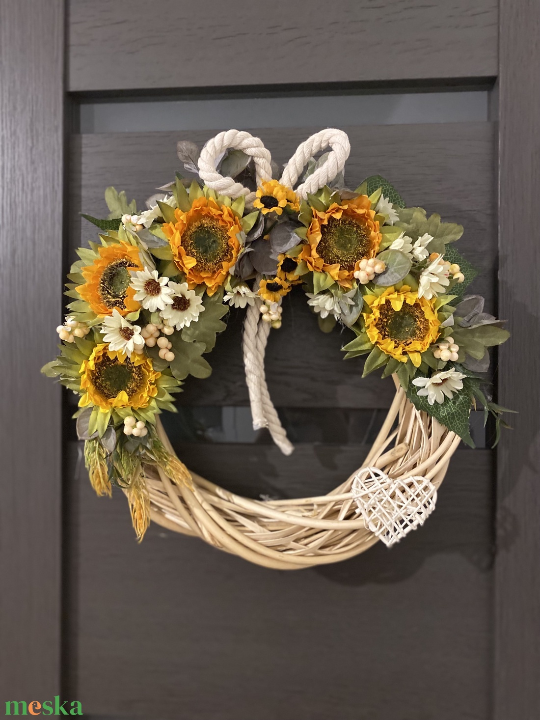 Ajtódísz/kopogtató napraforgó - otthon & életmód - dekoráció - virágdísz és tartó - koszorú - Meska.hu