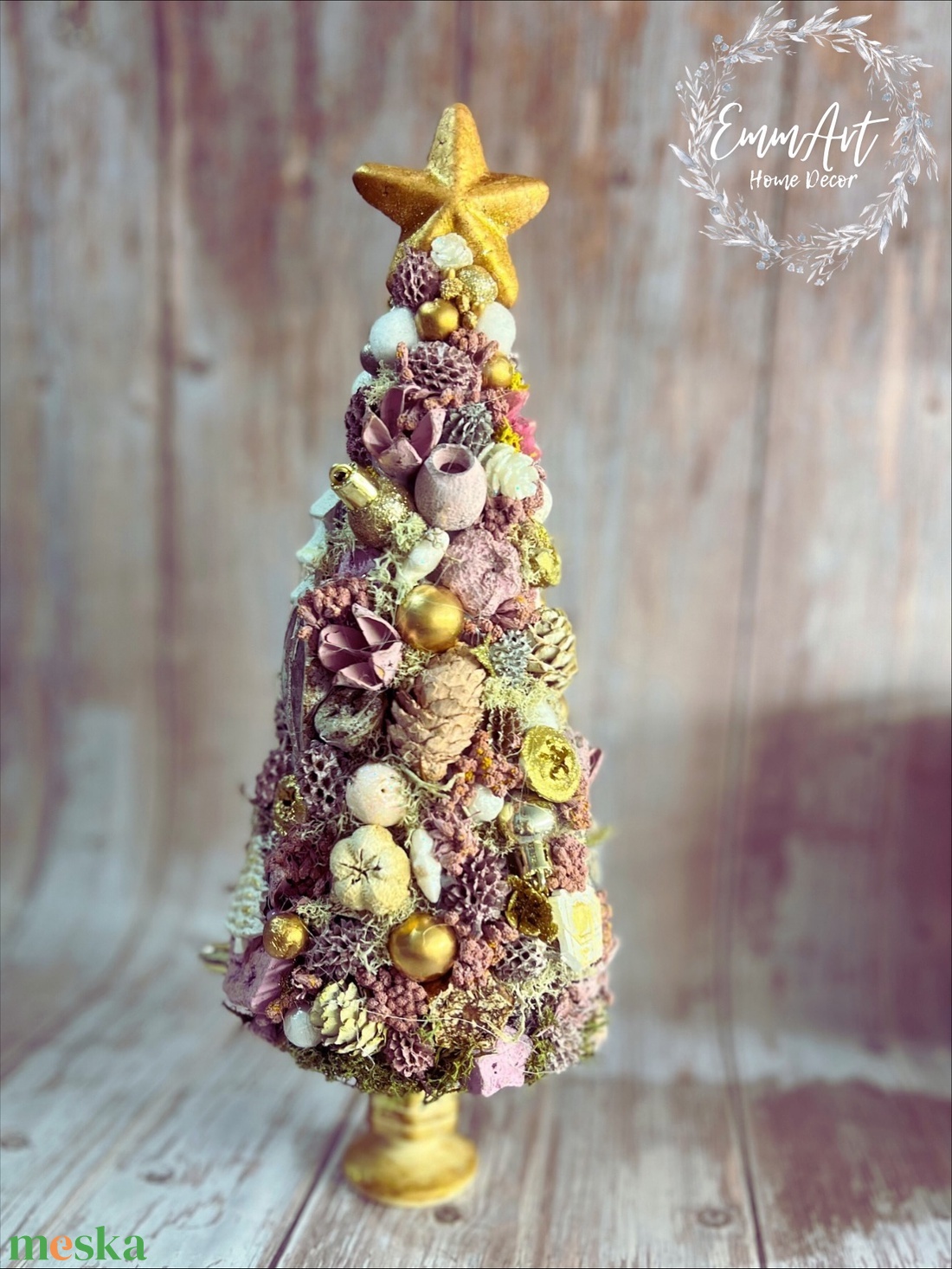 Rózsaszín-arany karácsony - karácsony - adventi díszek - adventi asztaldísz - Meska.hu