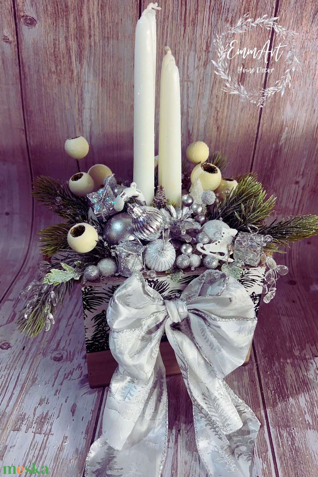 Ezüst elegancia - karácsony - adventi díszek - adventi gyertyadíszek és koszorúdíszek - Meska.hu