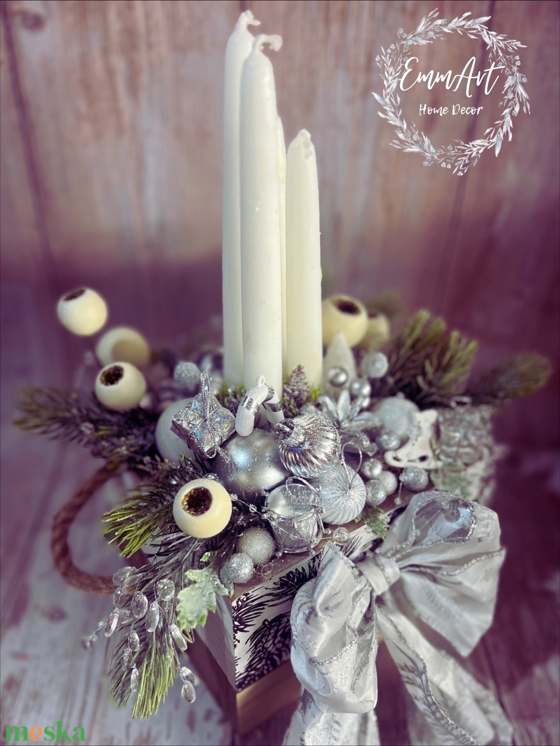 Ezüst elegancia - karácsony - adventi díszek - adventi gyertyadíszek és koszorúdíszek - Meska.hu