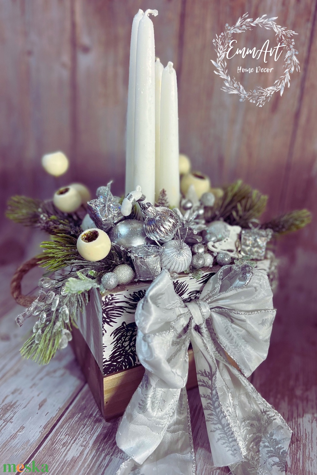 Ezüst elegancia - karácsony - adventi díszek - adventi gyertyadíszek és koszorúdíszek - Meska.hu