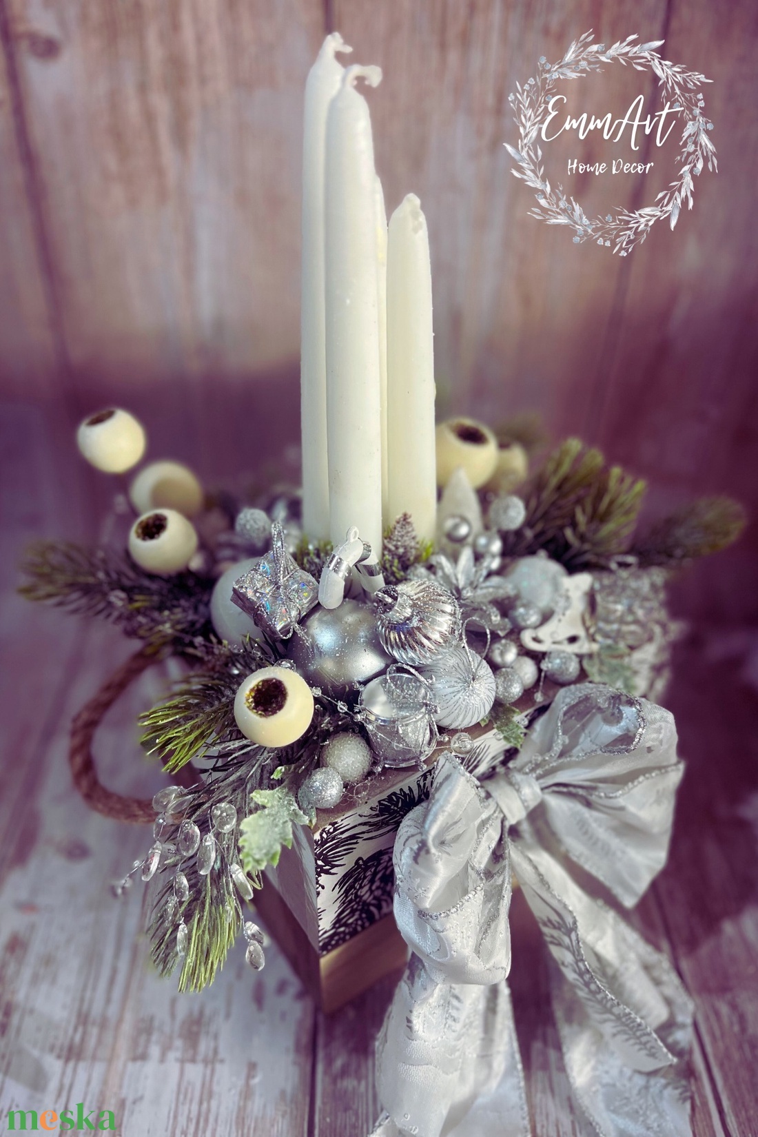 Ezüst elegancia - karácsony - adventi díszek - adventi gyertyadíszek és koszorúdíszek - Meska.hu