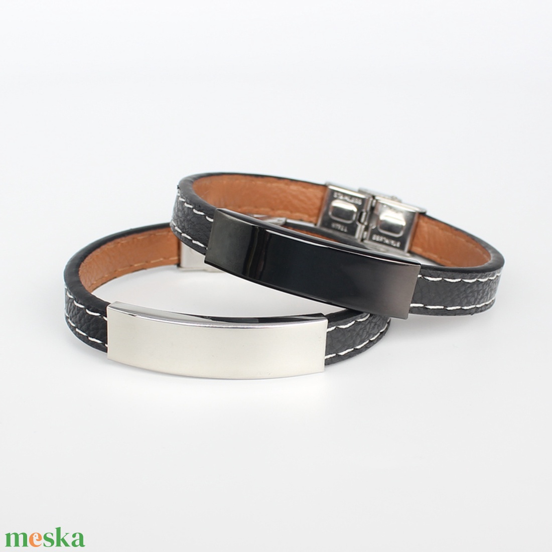 Gravízozható Bőr/acél 1 szíjas varrott - ékszer - karkötő - névre szóló karkötő - Meska.hu