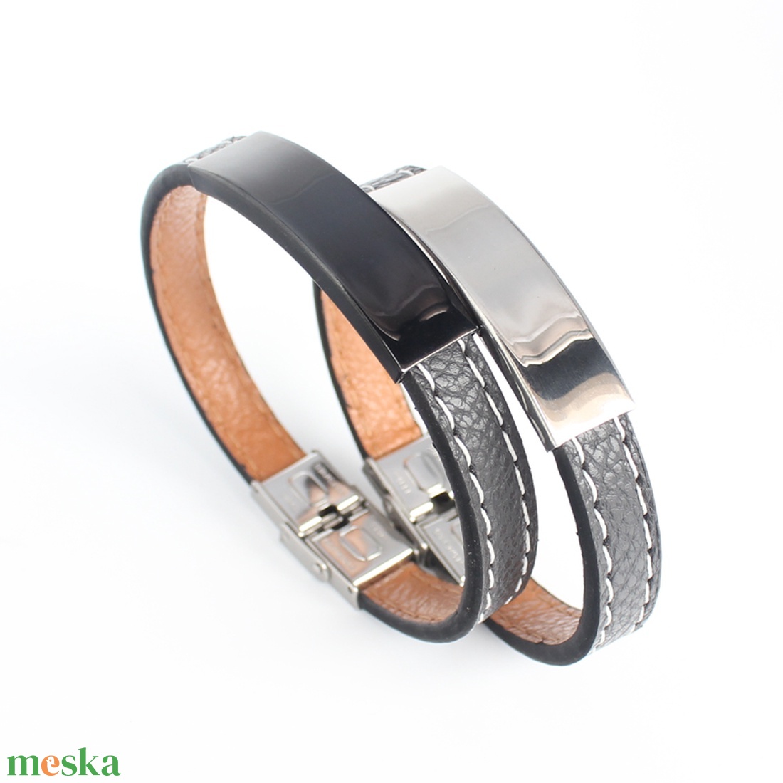 Gravízozható Bőr/acél 1 szíjas varrott - ékszer - karkötő - névre szóló karkötő - Meska.hu