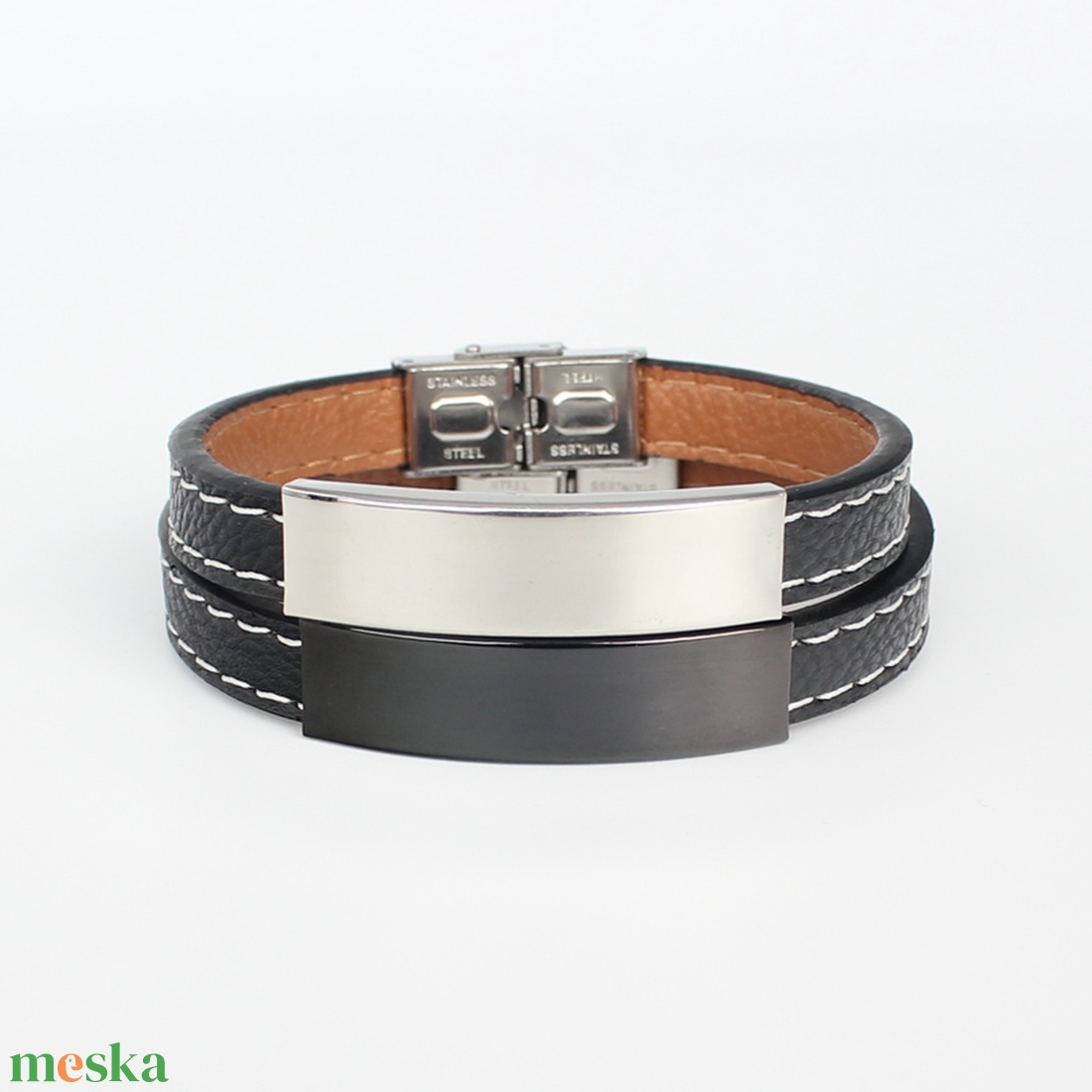 Gravízozható Bőr/acél 1 szíjas varrott - ékszer - karkötő - névre szóló karkötő - Meska.hu