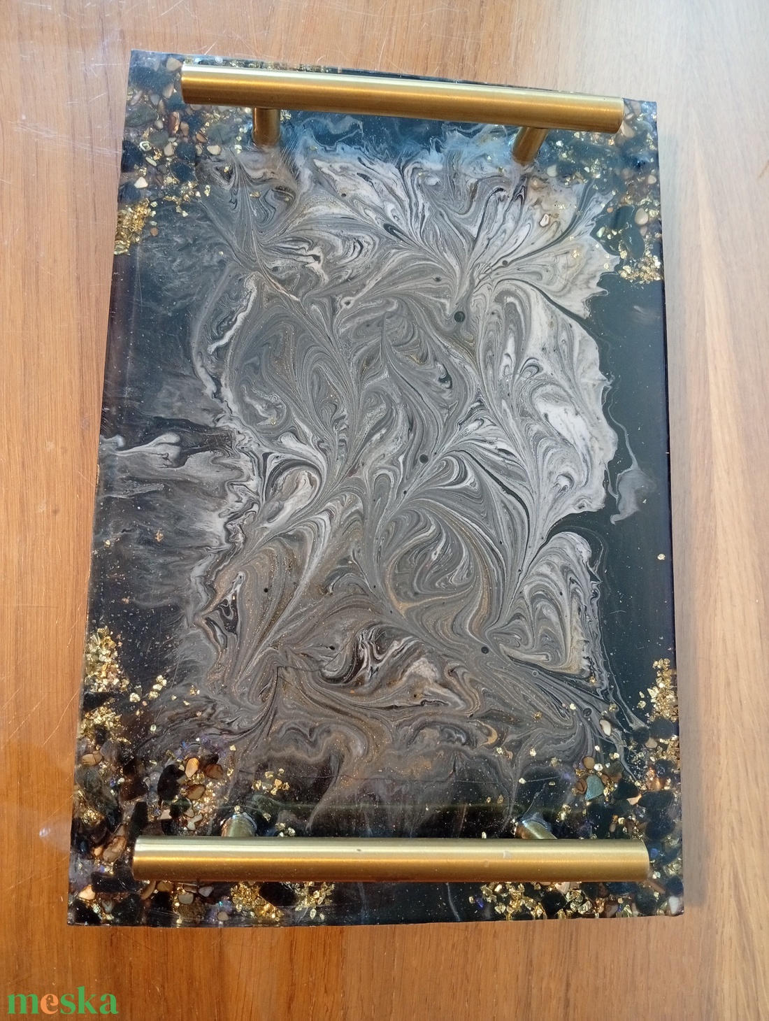 Epoxytlca mrvny hatssal /fekete-fehér - otthon & életmód - konyhafelszerelés, tálalás - tálalás - kínálótál - Meska.hu
