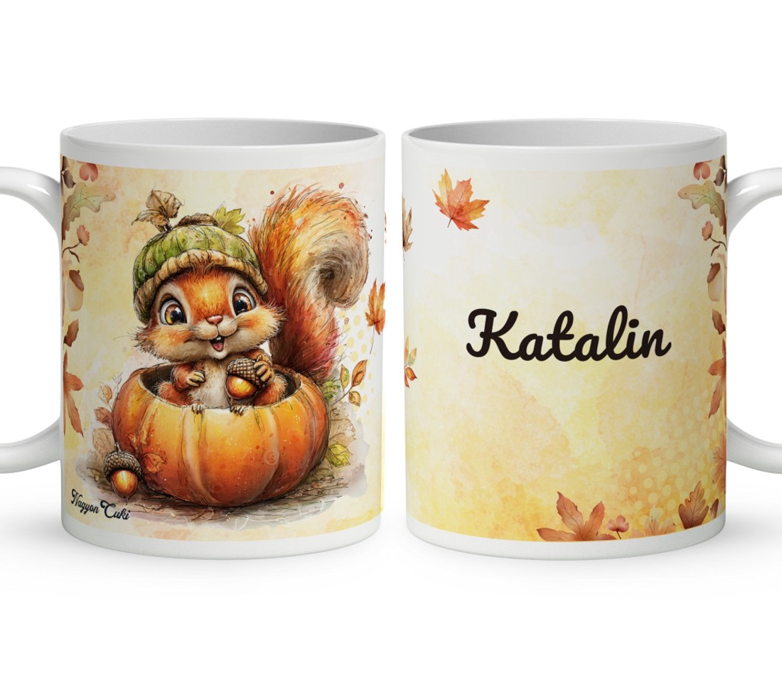 Névvel kérhető - Cuki őszi kis mókus a tökben mintás bögre - otthon & életmód - konyhafelszerelés, tálalás - tálalás - bögre & csésze - Meska.hu