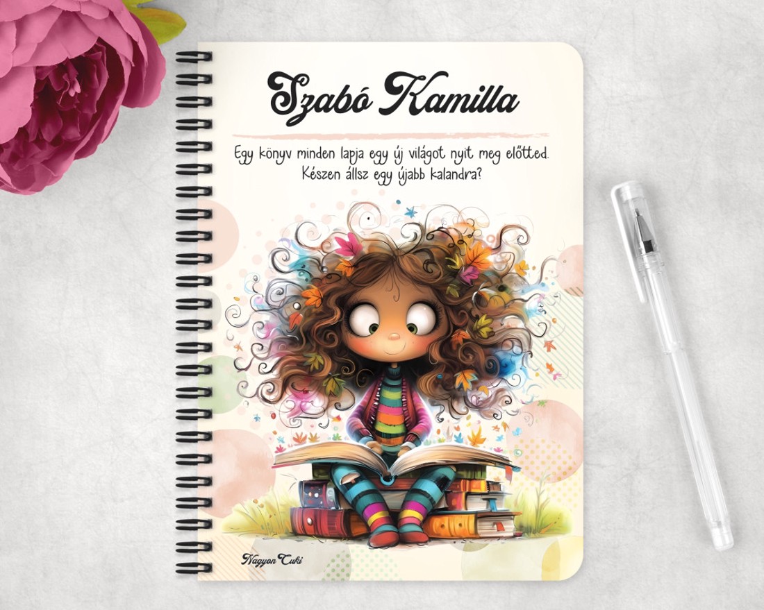 Személyre szabható - Olvasó őszi Könyvmoly lány mintás A5-ös füzet - otthon & életmód - papír, írószer - jegyzetfüzet & napló - Meska.hu