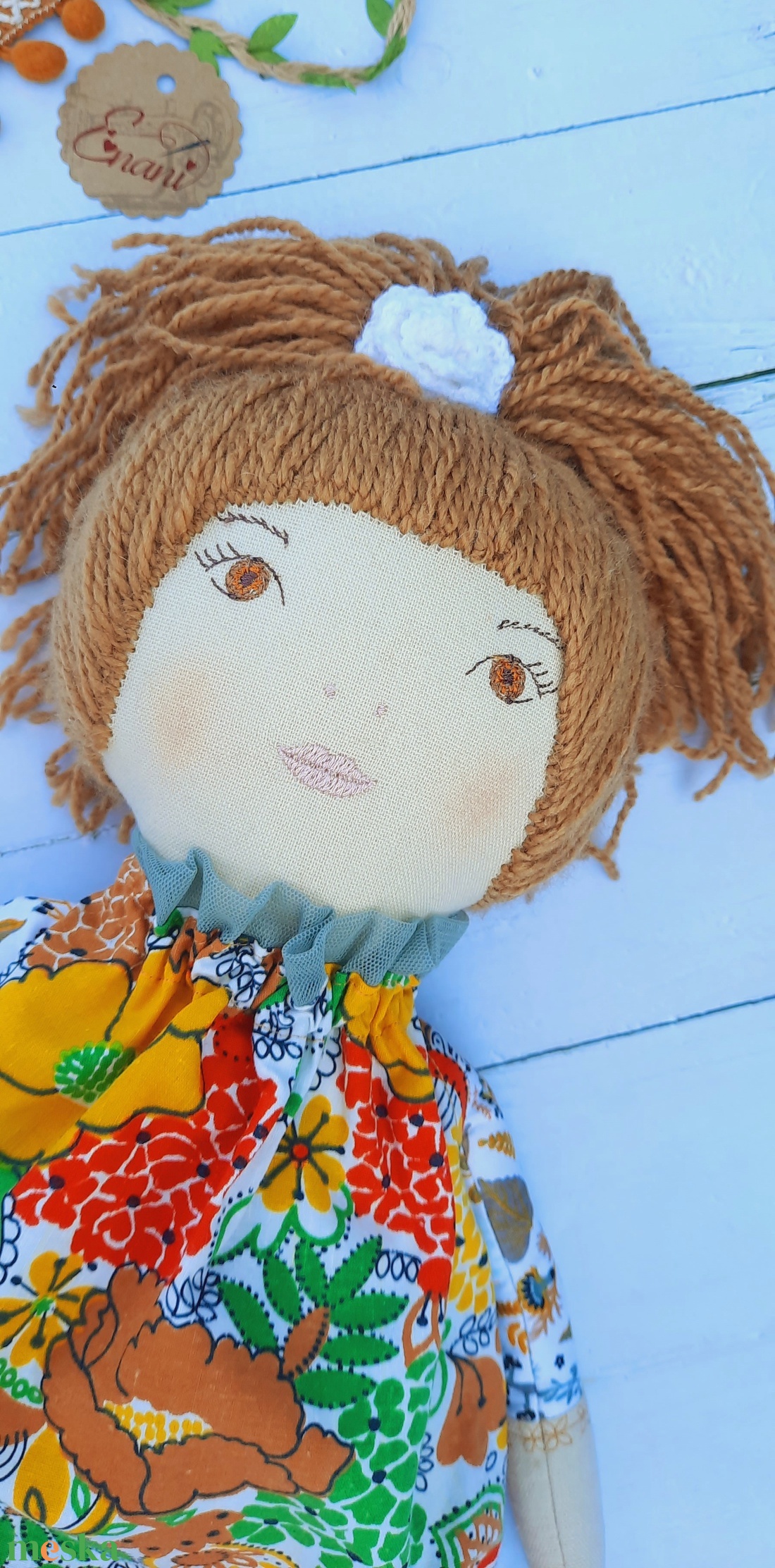 Baba,Textil baba, Játékbaba, fonal hajú Piroska - játék & sport - baba & babaház - öltöztethető baba - Meska.hu