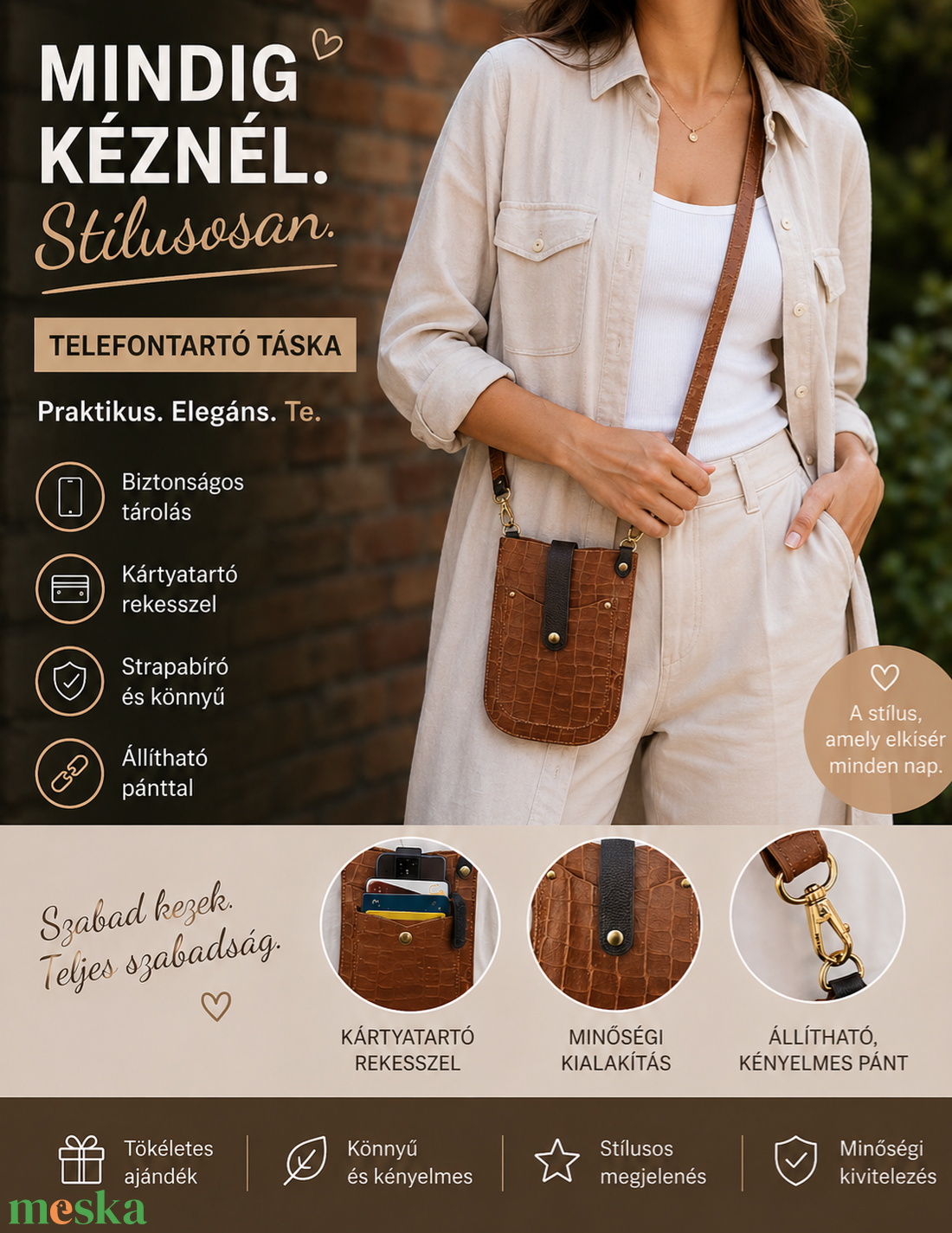 Bőr kistáska/telefontáska - táska & tok - pénztárca & más tok - telefontok - Meska.hu