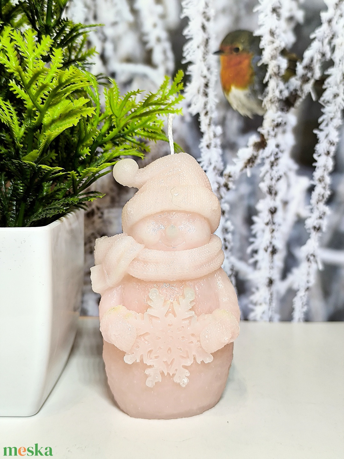Hóember hópehellyel gyertya  Ünnepi báj és meghittség - otthon & életmód - gyertya, illat, aroma - gyertya - Meska.hu