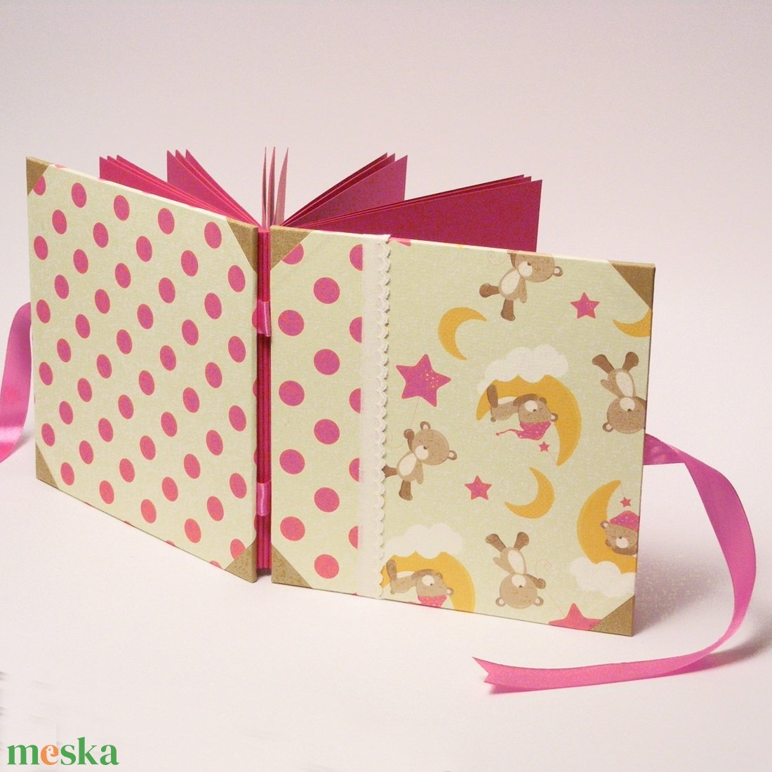 Fotóalbum babáknak, babaalbum, kislány album macikkal, papír és vászon borító, szalaggal - otthon & életmód - papír, írószer - album & fotóalbum - Meska.hu