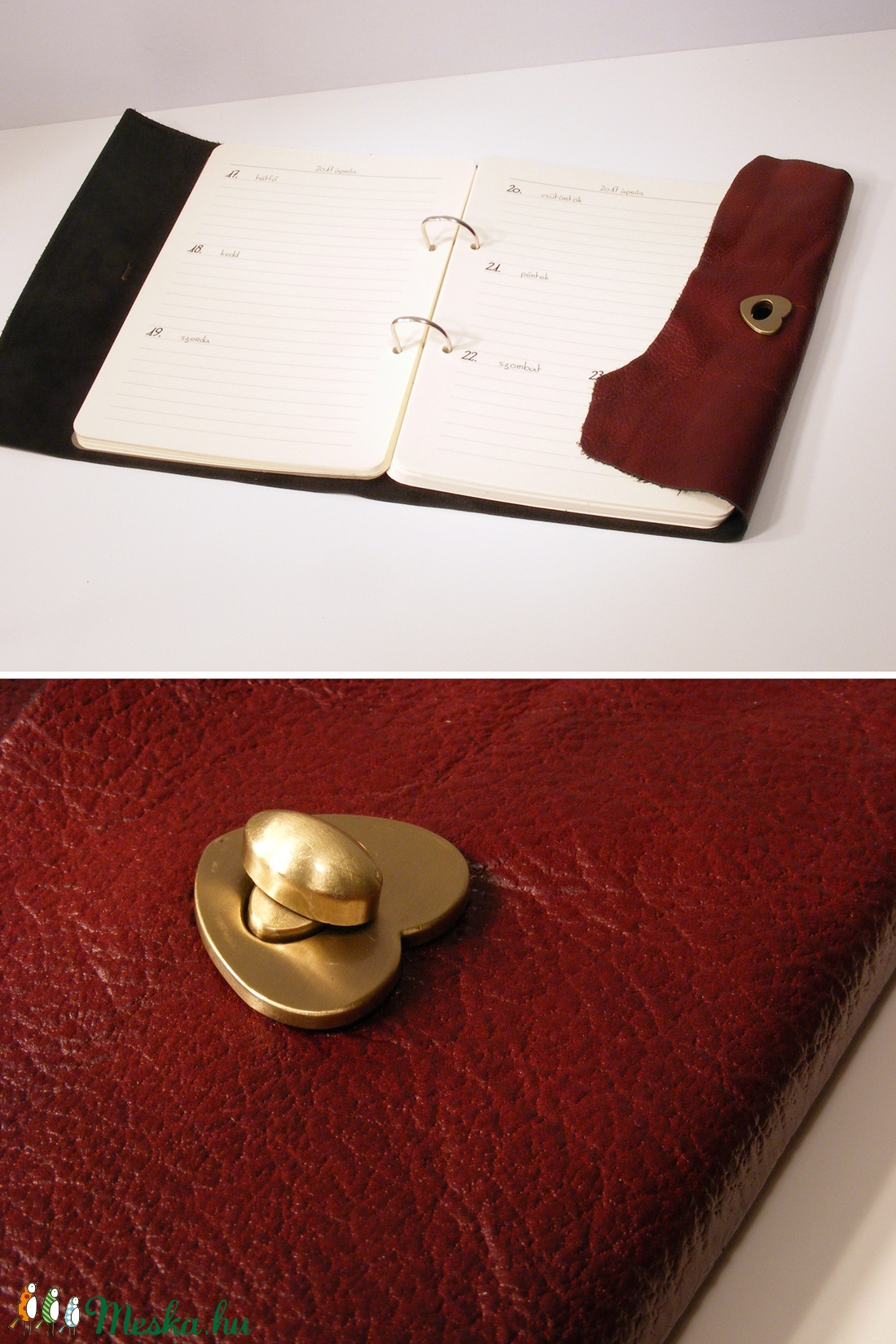 Puha borítós, bordó valódi bőr mappa, monogrammal, névvel személyessé tehető. Gyűrűs mappa 2018-as naptárral -  - Meska.hu