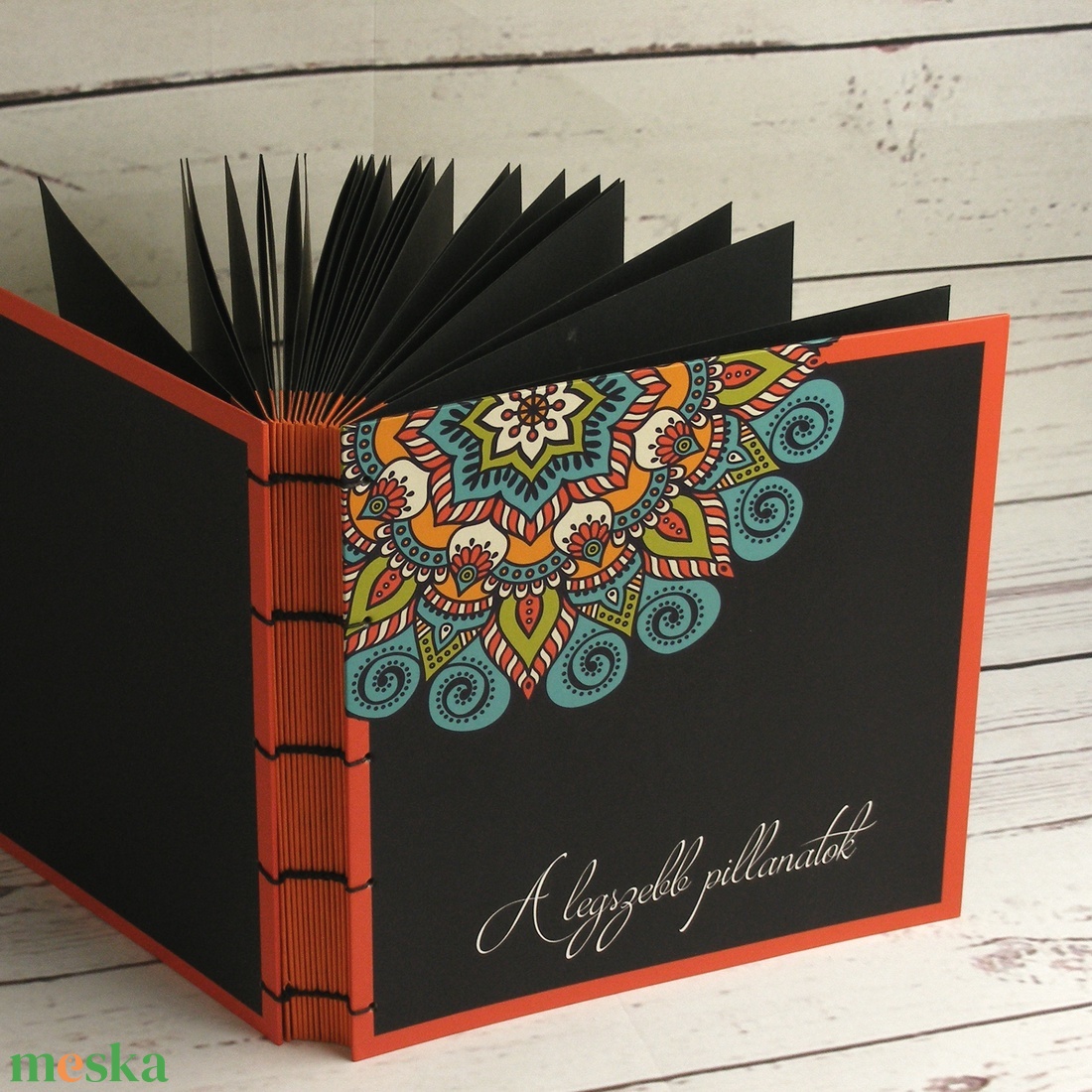 Egyedi névvel rendelhető fényképalbum, fotóalbum színes mandala motívummal, kopt fűzéssel. Fekete lapok, narancs gerinc - otthon & életmód - papír, írószer - album & fotóalbum - Meska.hu Egyedi névvel rendelhető fényképalbum, fotóalbum színes mandala motívummal, kopt fűzéssel. Fekete lapok, narancs gerinc - otthon & életmód - papír, írószer - album & fotóalbum - Meska.hu