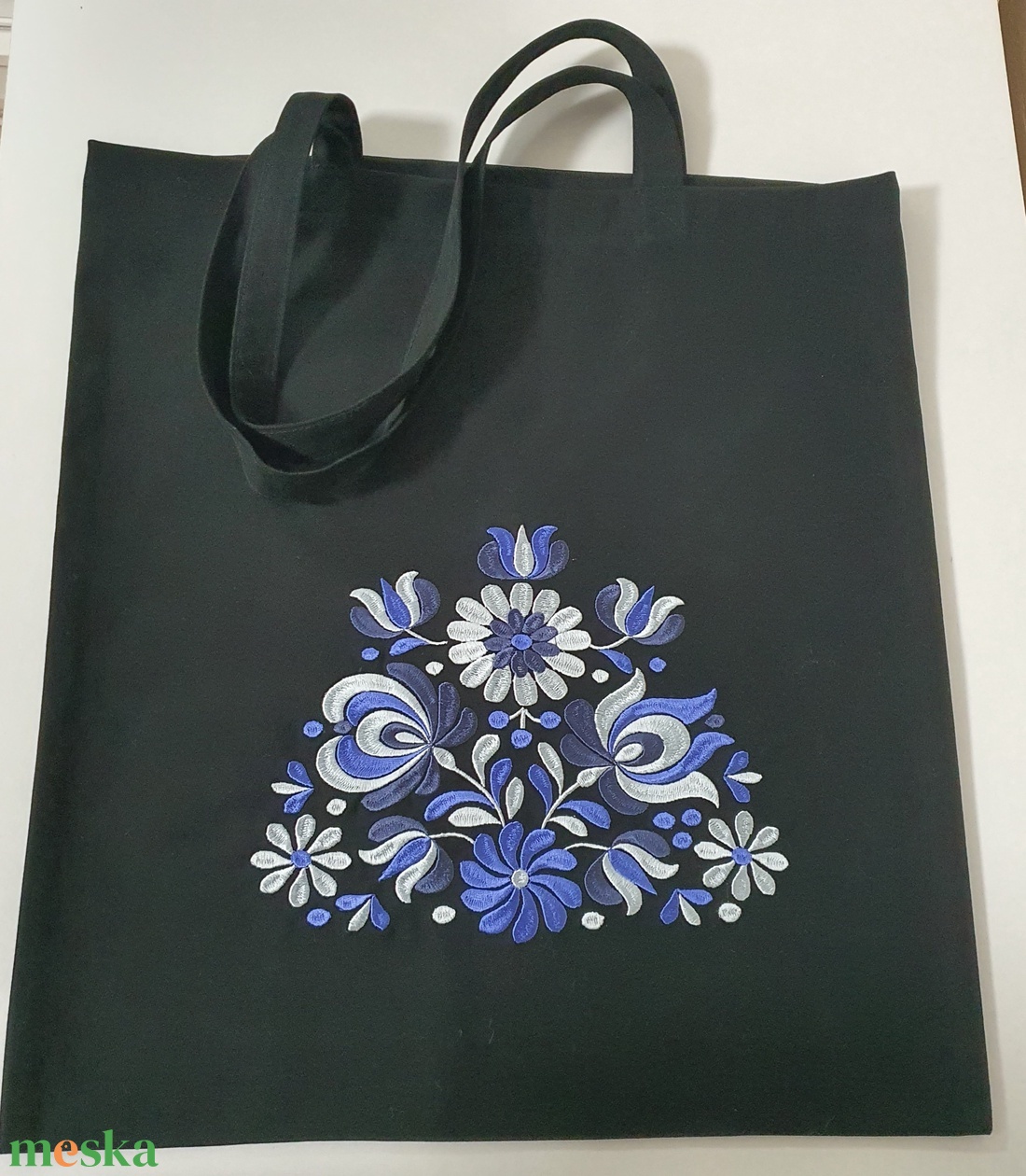 Kék magyar hímzett vászontáska  - táska & tok - bevásárlás & shopper táska - shopper, textiltáska, szatyor - Meska.hu