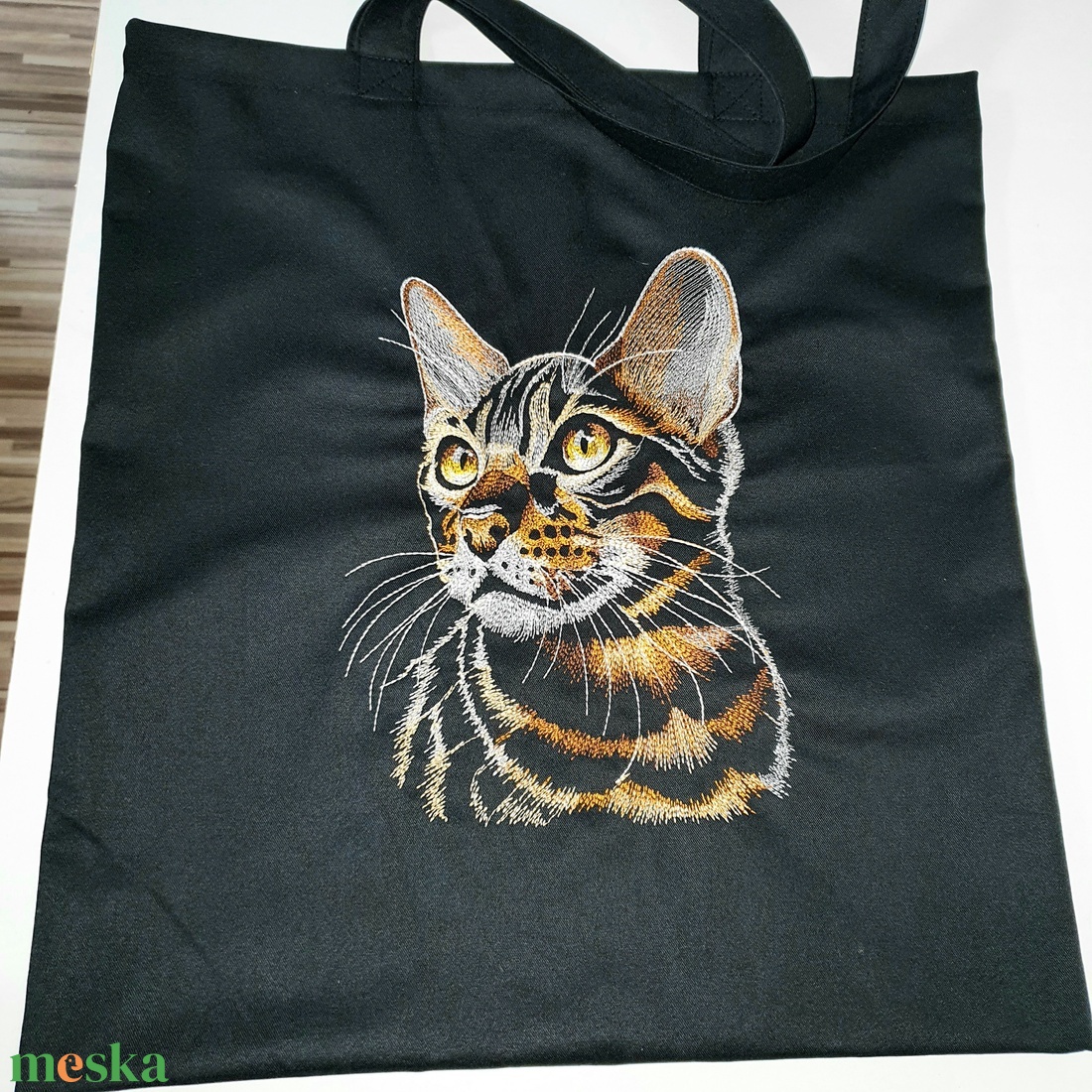 Bengáli cica hímzett vászontáska  - táska & tok - bevásárlás & shopper táska - kenyeres zsák - Meska.hu