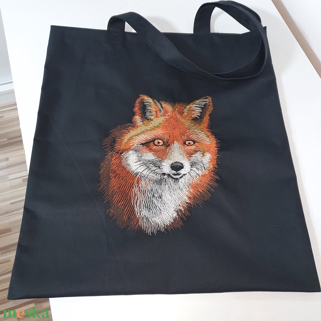 Róka hímzett vászontáska  - táska & tok - bevásárlás & shopper táska - shopper, textiltáska, szatyor - Meska.hu