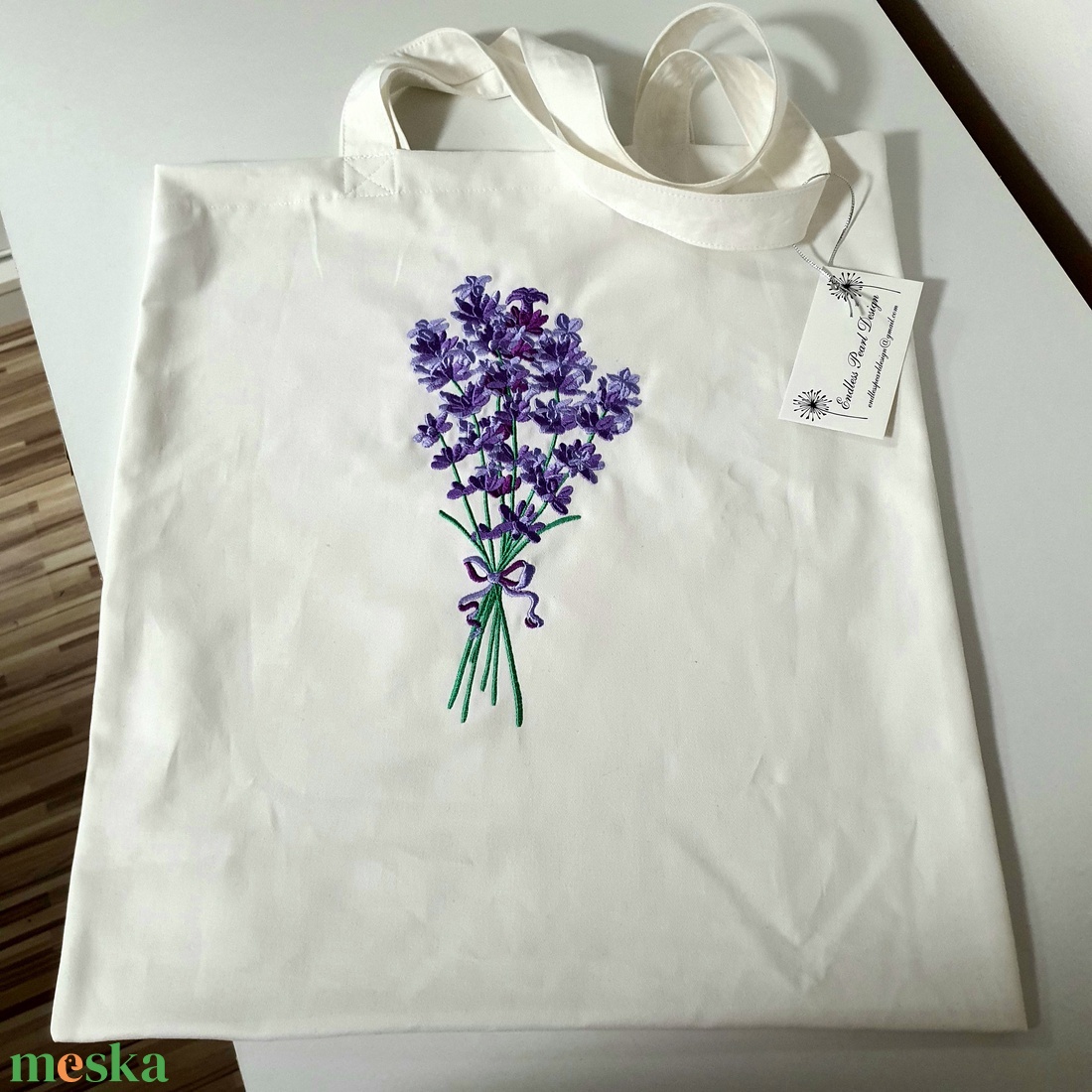 Levendulás hímzett vászontáska  - táska & tok - bevásárlás & shopper táska - shopper, textiltáska, szatyor - Meska.hu