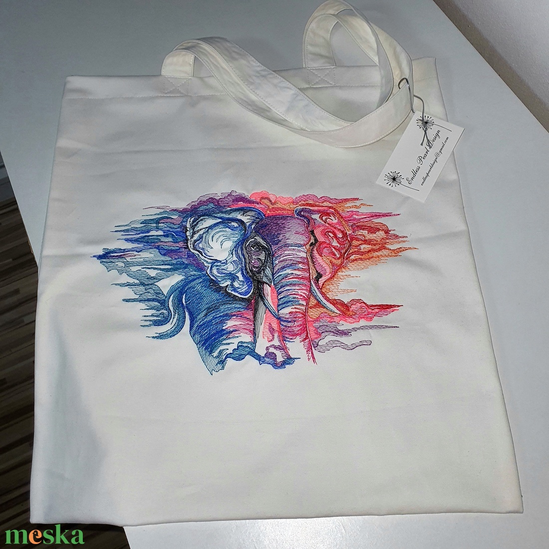 Elefántos hímzett vászontáska  - táska & tok - bevásárlás & shopper táska - shopper, textiltáska, szatyor - Meska.hu