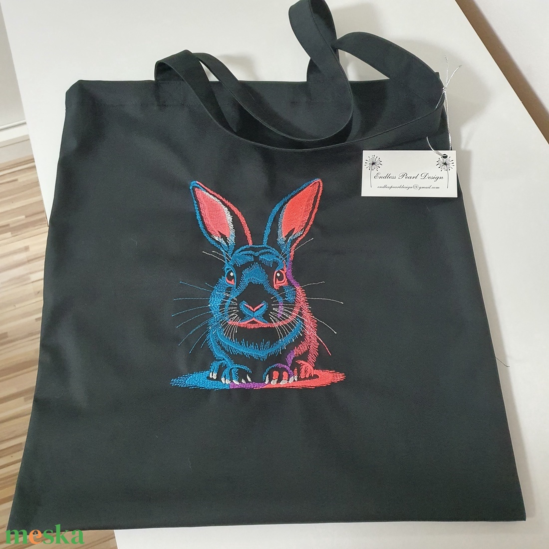 Neon sorozat-nyuszi hímzett vászontáska  - táska & tok - bevásárlás & shopper táska - shopper, textiltáska, szatyor - Meska.hu