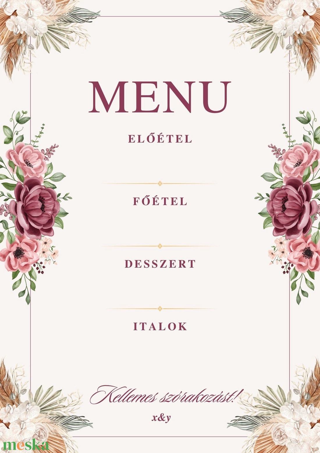 Esküvői menü - esküvő - dekoráció - menü - Meska.hu