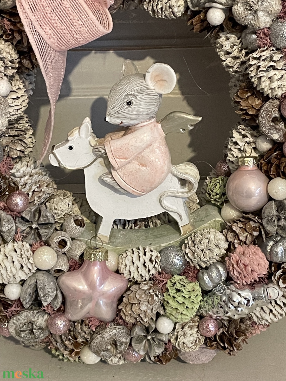 Karácsonyi kopogtató, egérkével. - karácsony - karácsonyi lakásdekoráció - karácsonyi ajtódíszek - Meska.hu