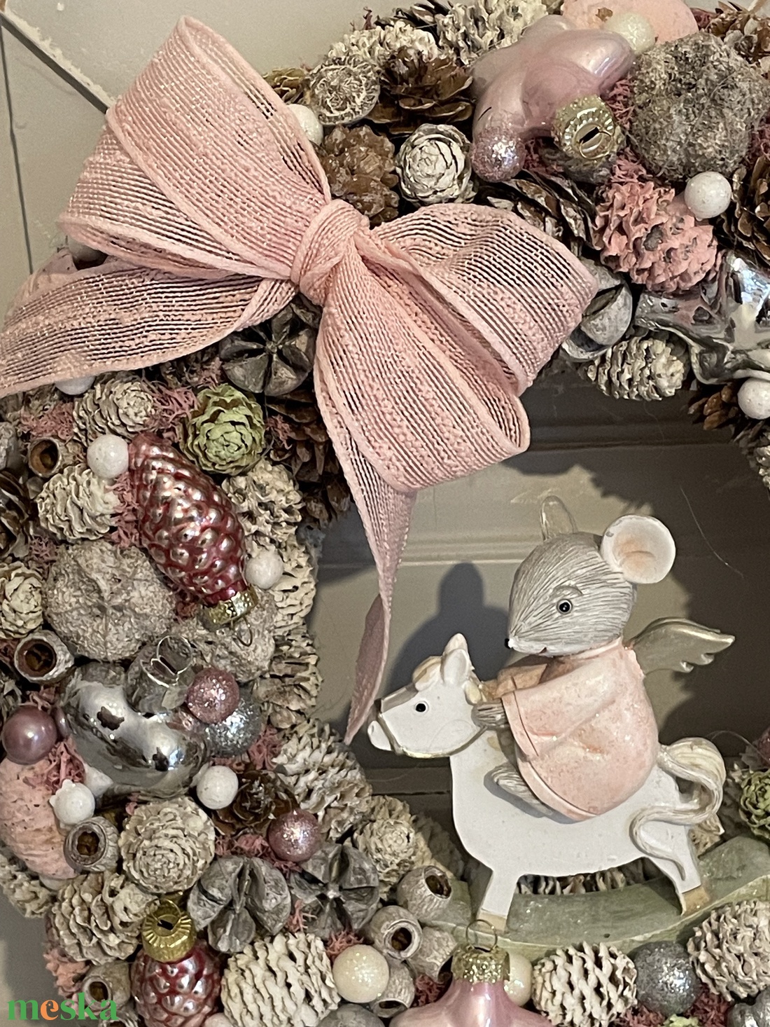 Karácsonyi kopogtató, egérkével. - karácsony - karácsonyi lakásdekoráció - karácsonyi ajtódíszek - Meska.hu