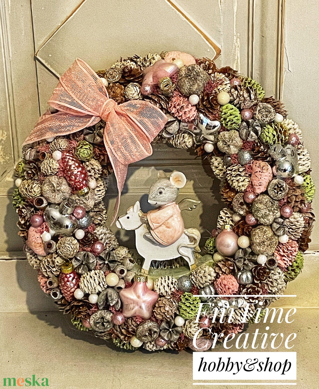 Karácsonyi kopogtató, egérkével. - karácsony - karácsonyi lakásdekoráció - karácsonyi ajtódíszek - Meska.hu