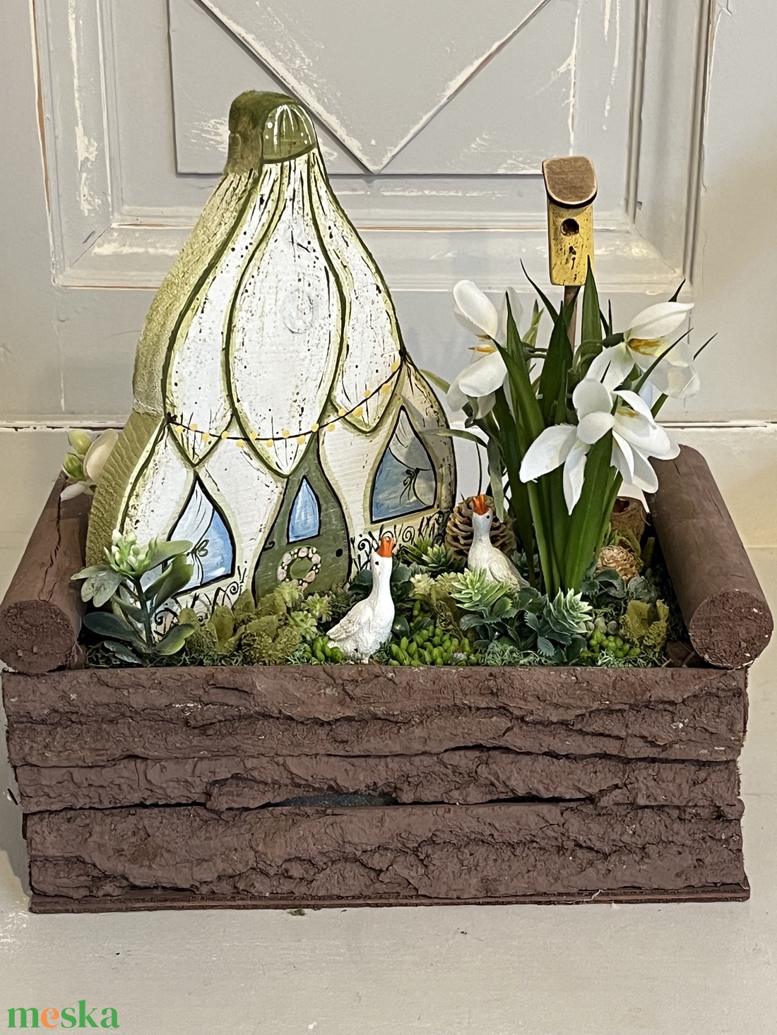 Hóvirágos, rusztikus asztaldísz - otthon & életmód - dekoráció - asztal és polc dekoráció - asztaldísz - Meska.hu