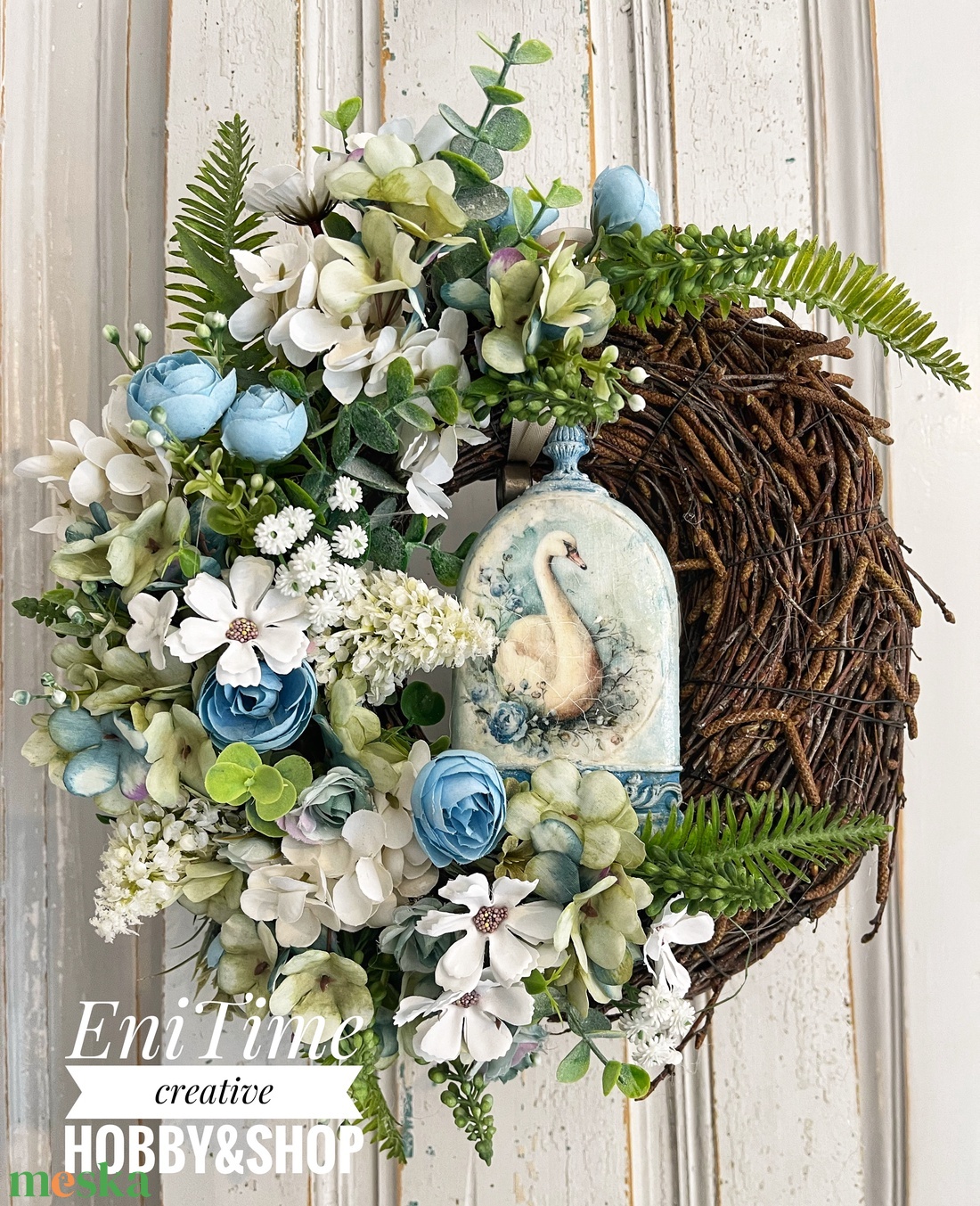 Tavaszi vesszőkoszorú, egyedi dísszel - otthon & életmód - dekoráció - ajtó- és ablak dekoráció - ajtódísz & kopogtató - Meska.hu