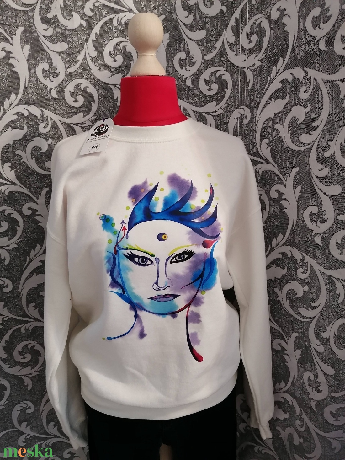 Női pulóver egyedi mintával M méret - ruha & divat - női ruha - pulóver - Meska.hu