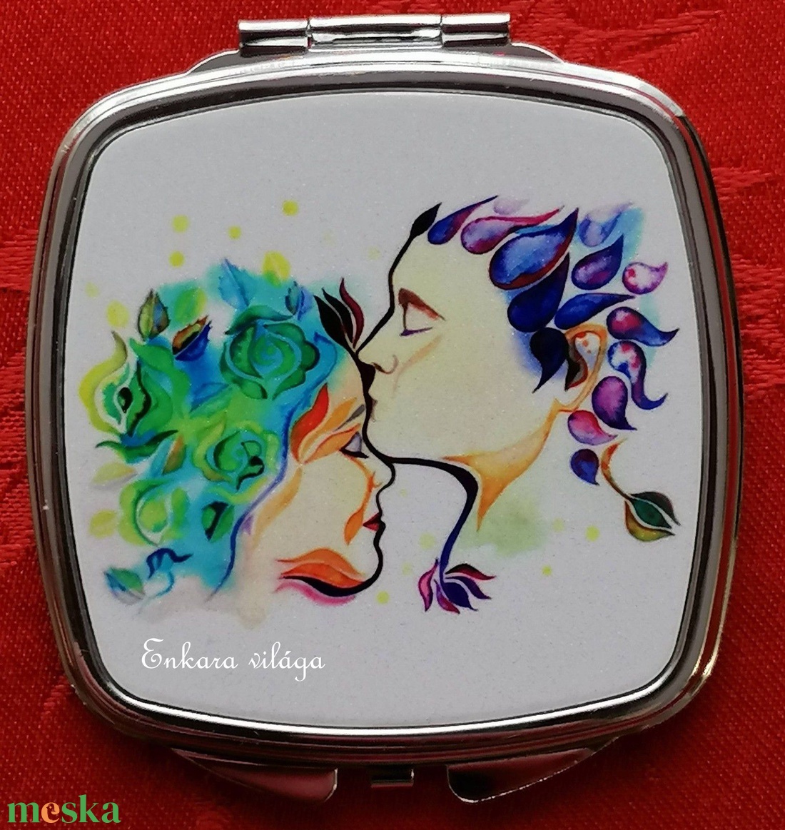 Mintás zsebtükör � kompakt sminktükör rozsdamentes acél házban � női ajándék Homlokcsók - szépségápolás - arcápolás - smink kellék - Meska.hu