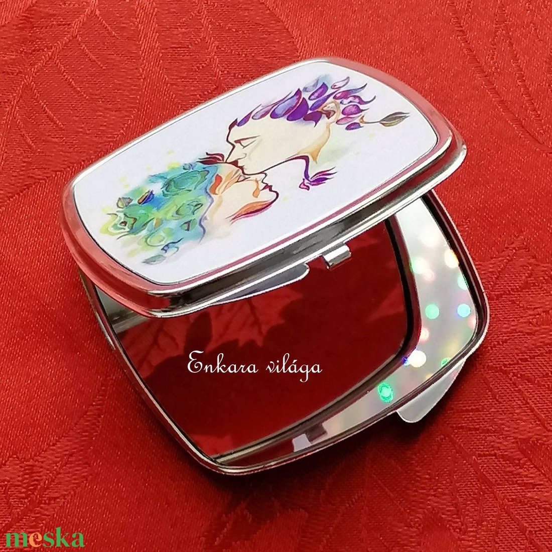 Mintás zsebtükör � kompakt sminktükör rozsdamentes acél házban � női ajándék Szófia - szépségápolás - arcápolás - smink kellék - Meska.hu