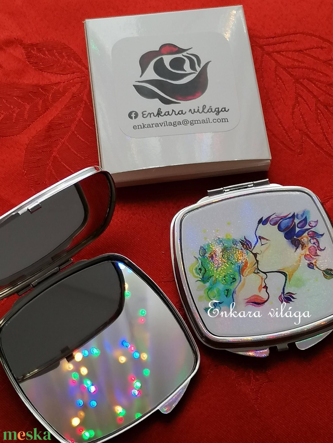 Mintás zsebtükör � kompakt sminktükör rozsdamentes acél házban � női ajándék Homlokcsók - szépségápolás - arcápolás - smink kellék - Meska.hu