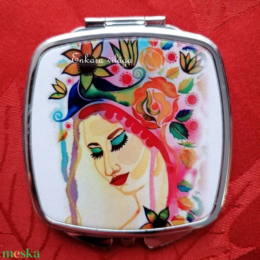 Mintás zsebtükör � kompakt sminktükör rozsdamentes acél házban � női ajándék Szófia - szépségápolás - arcápolás - smink kellék - Meska.hu